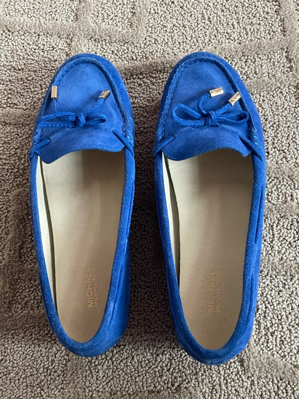 Michael Kors Royal Blue Suede Bow Moccasin Loafers - Picture 2 of 10